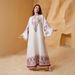 Elegant V-Neck Embroidered Abaya Dress With Fringe Detail – Flowy Muslim Long Dress For Women (Pink, S-XXL)_ecoleips.com