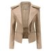 Women's leather jacket Long sleeve PU short jacket with hem removable jacket biker jacket_ecoleips.com