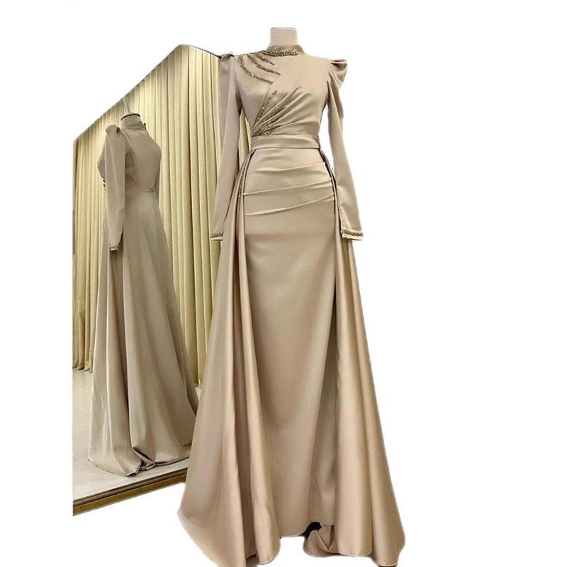 Verve Hui Muslim Islamic Stand Collar Full Coverage Long Sleeve Detachable Two-Piece Evening Dress Elegant And Graceful Outfit_ecoleips.com