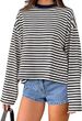 Women's Casual Loose Fitting Long Sleeve T-Shirt Autumn/Winter Relaxed Color Block Striped Top_ecoleips.com