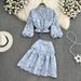 Premium Selection Of Vintage Inspired V Neck Hollowed Out Embroidered Lantern Sleeve Short Shirts For Women, Two Piece Set With High Waist And Slimming A Line Silhouette._ecoleips.com