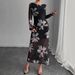 Women's Clothing Printed Mesh Waist Hugging Hip Slim Long Sleeved Temperament Dress_ecoleips.com