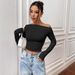 New 2025 Women's Off-Shoulder Top European American Style Solid Color Long Sleeve Slim Fit Summer Fashionable Hot Girl Wholesale_ecoleips.com