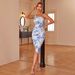 2025 Spring Summer European And American In Stock Women's Elegant Floral Slim Off-Shoulder Bodycon Dress_ecoleips.com