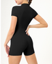 Summer Zipper Short Sleeve Yoga Suit Women Dance Fitness Tight Sports One-Piece Shorts 8294_ecoleips.com