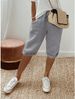 Suitable For All Seasons 2024 Cotton Linen Pocket Elastic Casual Women's Five-Point Pants_ecoleips.com