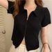 K Double Zipper Thin Short Sleeved Tight Knit Sweater For Women, Slim And Short Cardigan Top_ecoleips.com