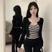 Women's Summer Outfit: Purely Sexy Short Tube With Long Sleeve Cardigan And Striped Tank Top Two-Piece Set_ecoleips.com