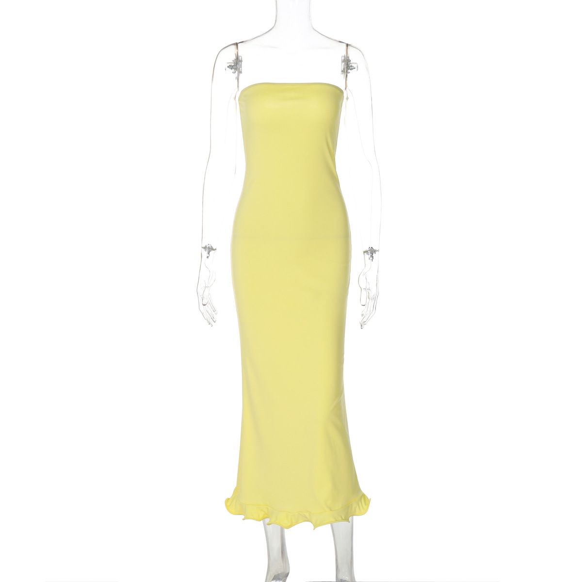 Women's Clothing Solid Color New Sexy Tube Top Sleeveless Long Slim Fit Big Wave Skirt Dress_ecoleips.com