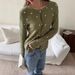 "Women's Floral Embroidered Knit Cardigan Sweater - Lightweight Long Sleeve Pullover With Button Front, Casual Elegant Round Neck Top"_ecoleips.com