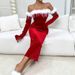 Voya Women's Sexy Christmas Red Dress Autumn And Winter New Style Temperament Banquet Mid Length Skirt_ecoleips.com