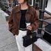 Women's Suede Blazer Jacket – Long Sleeve Zip-Up Faux Leather Coat For Fall/Winter (Brown, S/M/L)_ecoleips.com