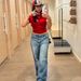 Voya Women's Big Red Pure Desire Style T-shirt Spring/Summer New Fashion Versatile Top_ecoleips.com