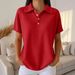 Spot Goods Women's Fashion Polo Waffle Knit Top Solid Color Loose Short Sleeve Spring/Summer_ecoleips.com