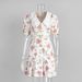 Cross-Border French V-Neck Puff Sleeve European And American 2025 Summer Waist-Cinching Printed Short Ruffle Dress_ecoleips.com