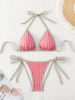Women's Clothing Sexy Beach Bikini Houndstooth Tie Halter Neck Triangle Small Chest Cute Girl Swimsuit Female_ecoleips.com