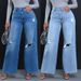 Women’s High-Waisted Ripped Wide-Leg Jeans – Straight Cut Distressed Denim Pants (Dark Blue/Light Blue, Sizes S-XXL, Comfort Stretch)_ecoleips.com