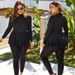 Women's Clothing Arabic Large Size Black Conservative Sun Protection Sports Swimsuit High Collar Long Sleeve Diving One Piece Swimsuit_ecoleips.com