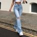 Women's Clothing Denim Wide Leg Trousers Ripped Jeans With Bootcut_ecoleips.com