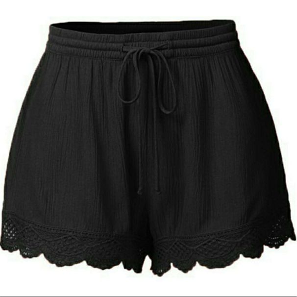 2025s Summer Solid Color Lace-Up Shorts Casual Pants For Women_ecoleips.com
