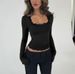 2025 Cross-Border Foreign Trade Sexy Long-Sleeve Ribbed Lace Trim Top Fashionable Chest-Emphasizing U-Neck For_ecoleips.com