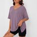 Women's V-Neck Short Sleeve T-Shirt – Minimalist Solid Color Split Hem Casual Top For Spring & Summer_ecoleips.com