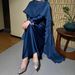 LY01 Women's Muslim Clothing Abaya Solid Color Rhinestone Shawl Two-Piece Set Long Robe_ecoleips.com