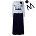 Elegant Women's Winter Suit Set Blazer Long Skirt with Belt And Brooch S-XXXL Navy Wine Purple_ecoleips.com