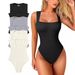 Women's Sleeveless U-Neck Bodysuit Slim Fit Stretchy Jumpsuit In 14 Colors - Black, White, Beige, Coffee, Light Grey, Rose Red, Green, Red, Pink_ecoleips.com
