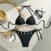 Women's Clothing Style Sexy Starfish Tassel Bikini Set Solid Color Two Piece Swimsuit For Women Modest Coverage Beach & Pool Ready_ecoleips.com