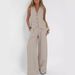 Women's Fashion Patchwork Vest Trousers Set V Neck Casual Cotton Linen Suit_ecoleips.com