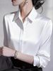 Women's Clothing Spring/Summer Solid Color Women's Collared Shirt Versatile Satin Long Sleeve Button Down Top_ecoleips.com
