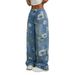 European And American Street Fashion Loose Straight Wide Leg Pants Printed Denim Trousers_ecoleips.com