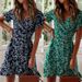 Boho Floral Print Ruffles Women Dress 2023 Summer Sexy V Neck Short Sleeve A Line Chiffon Mini Dresses Beach Vacation Sundress_ecoleips.com