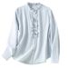 Women's Clothing Artistic Cotton Long Sleeved Shirt Ruffled Collar Loose Fit Spring Top New Style 2026_ecoleips.com