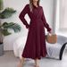 Real Shot Of 2026 European American Spring/summer Casual Long-sleeve Pleated Dress With A Turn-down Collar And Buttons,_ecoleips.com