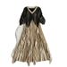 Women's Clothing Summer Design Lotus Leaf Edge Wood Ear Edge Pleated Gold Stamping Heavy Seaside Holiday Dress_ecoleips.com