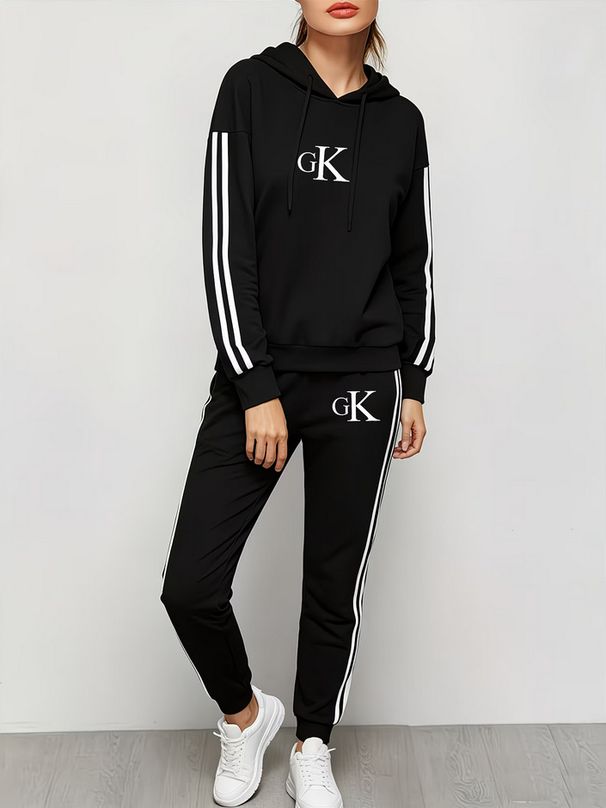 Unisex Casual Color-Block Hoodie Jogger Set Relaxed Fit Two-Piece Contrast Stripes Streetwear Essentials Women's Clothing_ecoleips.com