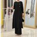 H718 Muslim Women's Two-Piece Set Fashionable Elegant Solid Color Irregular Long Shirt Top Wide-Leg Pants Robe_ecoleips.com