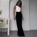 Women's Clothing fashion solid color oblique collar slim fit top high waist wide leg pants suit_ecoleips.com