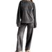 Autumn New Silver Fox Velvet Sleeve Long Pants Warm Comfortable Pajamas Two-Piece Set European And American_ecoleips.com