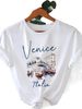 Eurean And American Cross-border Foreign Trade Women's Clothing, Urban Scenery Print Round-neck Short-sleeve T-shirt_ecoleips.com