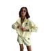 Women's Clothing Sports Casual Suits Zipper High Collar Embroidered Long Sleeved Sweater Shorts Two Piece Suit_ecoleips.com