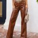 Aria Basics Cross-border Women's Straight-leg European American Leather High-waisted Slimming Retro Long Pants, Loose Wide-leg_ecoleips.com