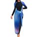 Women's Long Sleeve Monokini Swimsuit Southeast Asia Style High Waist Floral Gradient Tight Fit Surfing And Diving Suit Polyester_ecoleips.com