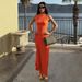 Summer New Arrival Women's Elegant Sophisticated Solid Color Gathered Metal Buckle Fitted Waist Slimming Pullover Long Skirt Dress_ecoleips.com