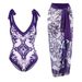 French Retro Printed One-Piece Swimsuit With Tulle Skirt - Sexy Beach Dress For Hot Spring & Vacation (Dark Blue, Light Blue, Purple, Green)_ecoleips.com