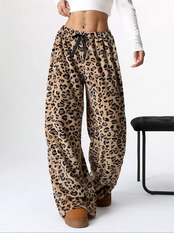 2025 Women's Pajama Pants Autumn Leopard Print Loose Plush Pants -Loose Color Blocking Pajama Trousers Women Clothing_ecoleips.com