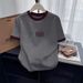 Dark Grey Cotton Crew Neck Short Sleeve T-Shirt Korean Style Fashionable Versatile Top For Women Trendy Brand 2026_ecoleips.com