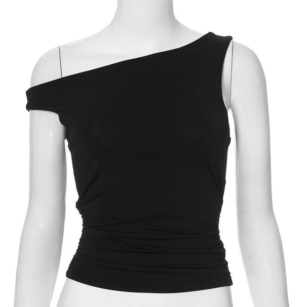 Y24TP233 European And American Women's Summer Fashion New Solid Color Sleeveless Asymmetrical Neck One-shoulder_ecoleips.com